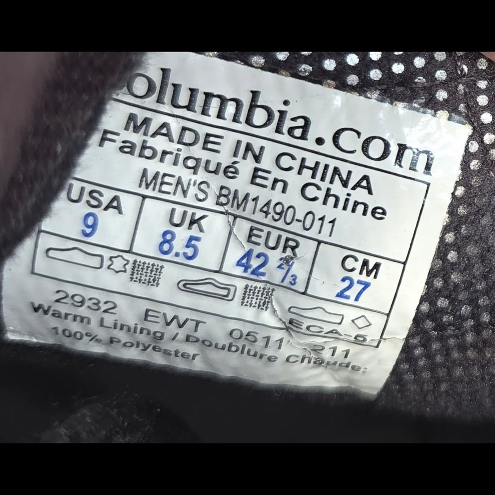 Columbia Men's‎ Black and Brown Waterproof Techlite Hiking/Snow Boots Sz 9